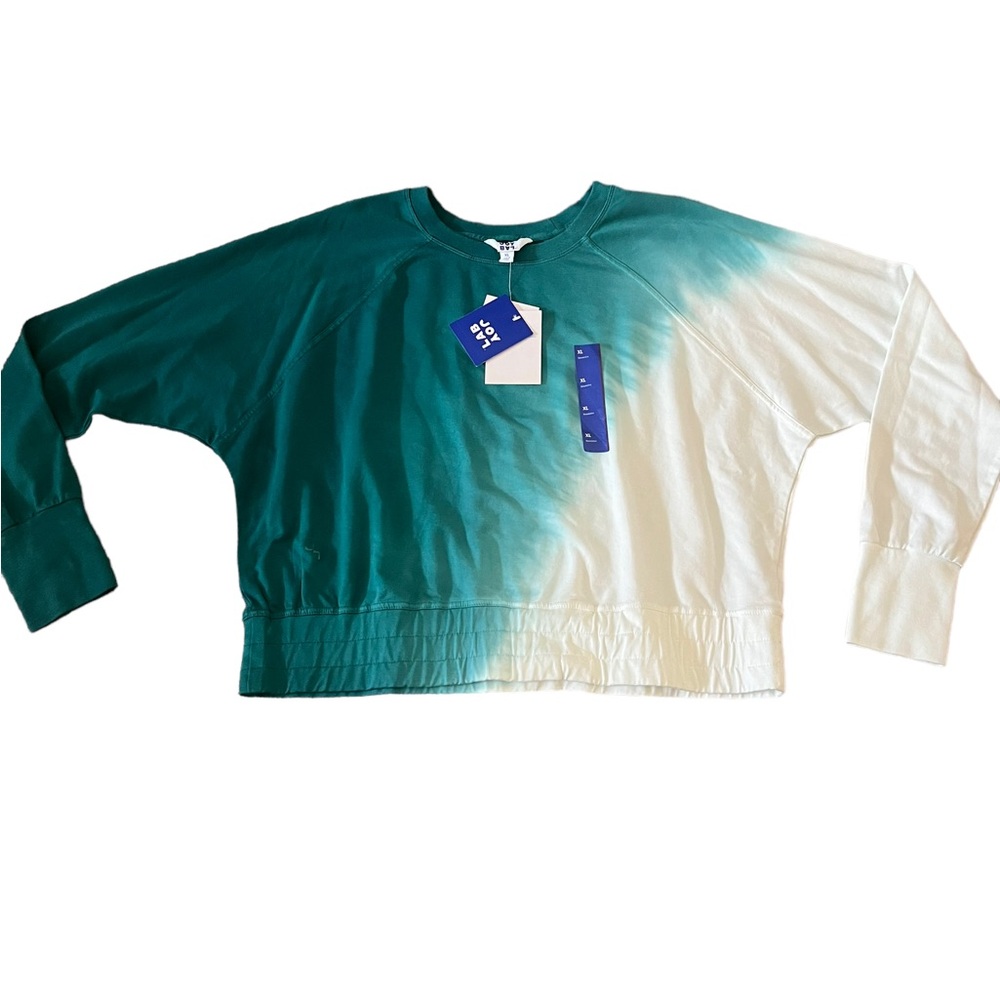 Joy Lab Long-sleeve Blue/Green and White Ombre Cropped Fit Sweatshirt Size XL